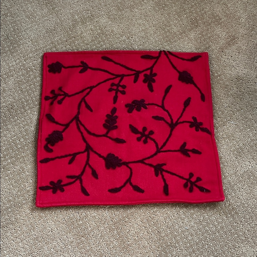 Crate&Barrel Red and Black Floral Pillow Cover Wool